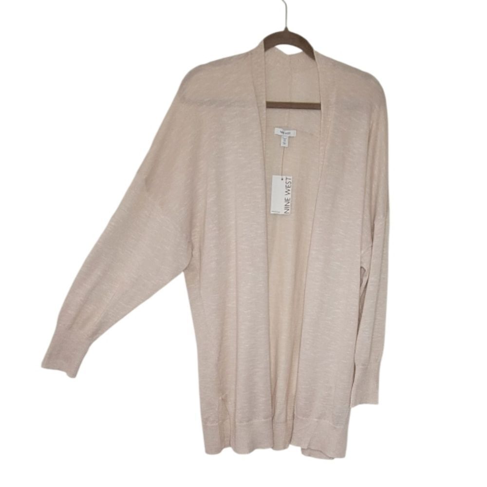 Nine West Light Beige Slub Knit Drop Sleeve Open Cardigan Sweater Size 1X